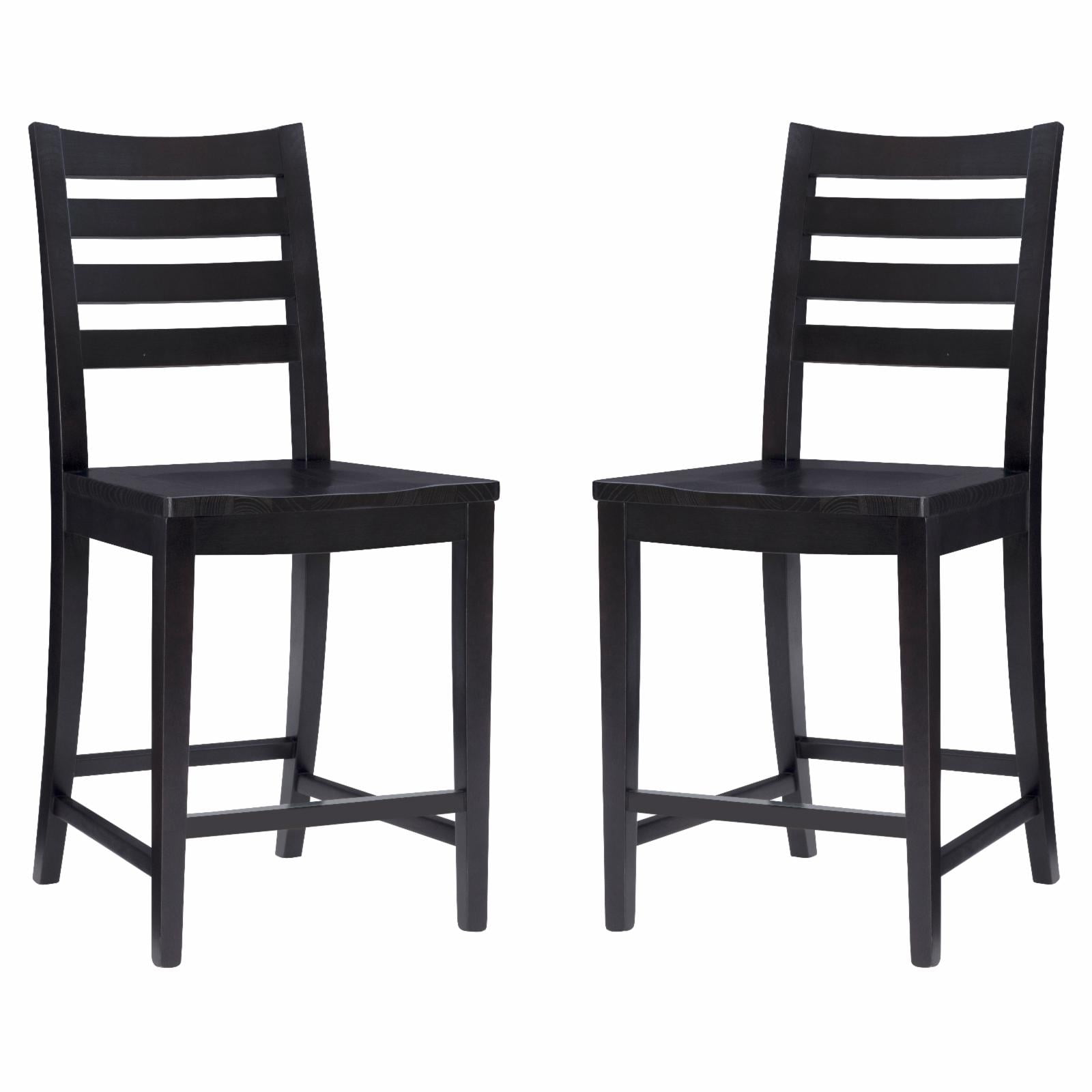 Flynn Black Solid Wood Ladder Back Counter Stools, Set of 2