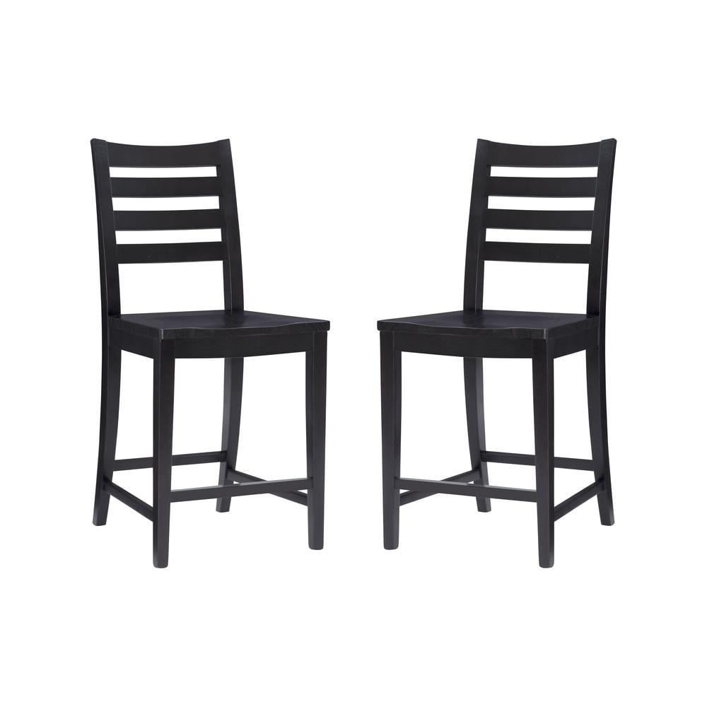 Flynn Black Solid Wood Ladder Back Counter Stools, Set of 2
