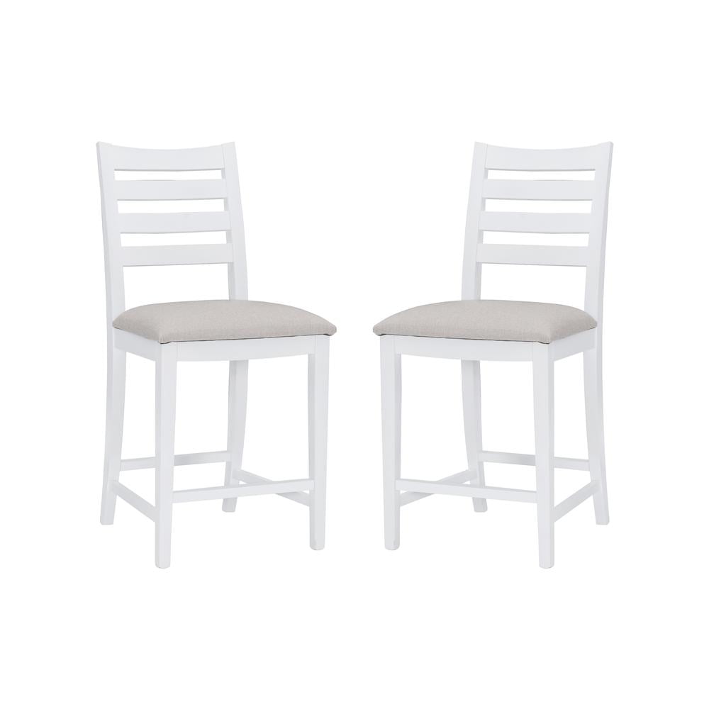 Set of 2 Off-White Upholstered Ladder Back Counter Stools