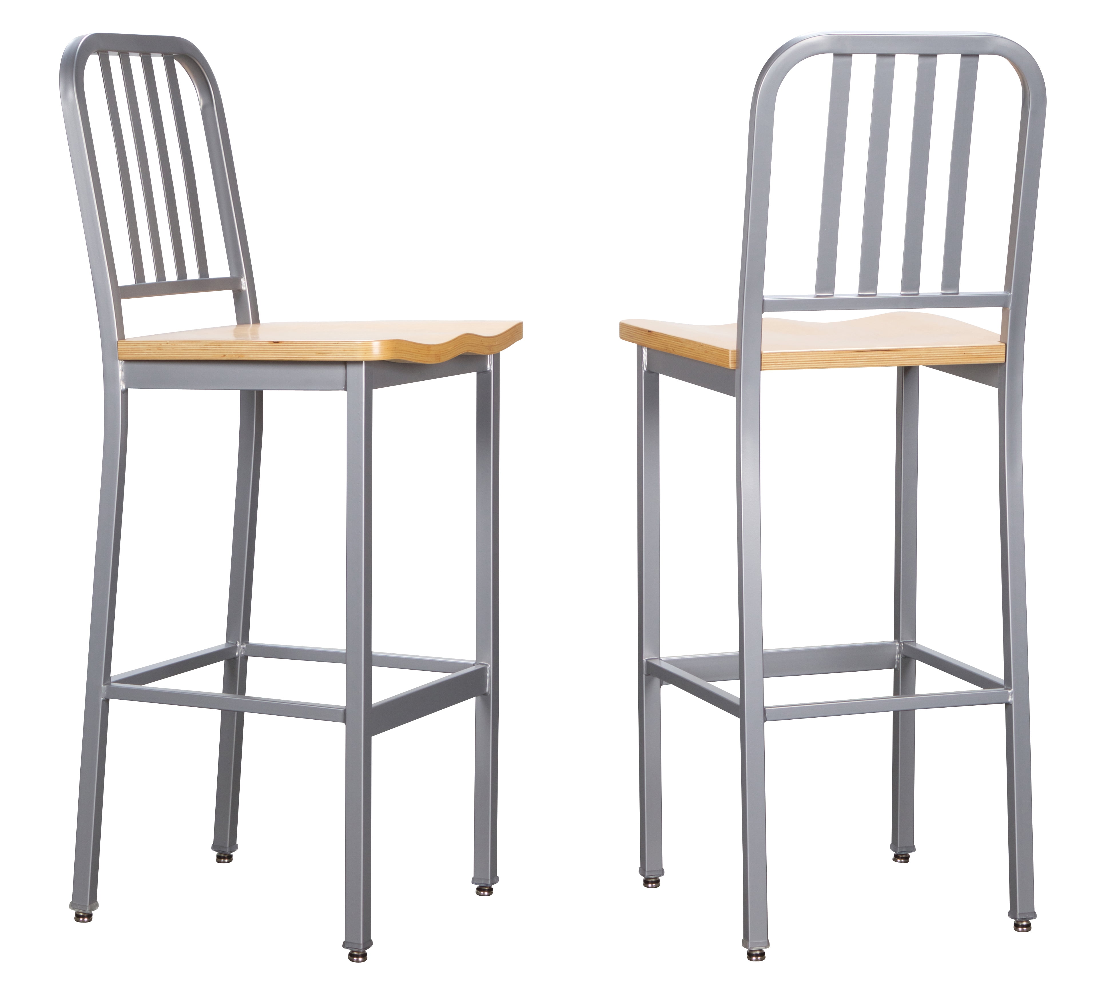 Linon Fostria 30" High Back Metal Bar Stools, Set of 2, Silver/Natural