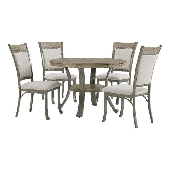 Linon Franklin 5 Piece Upholstered Dining Set in Gray Wash Wood and Pewter Steel