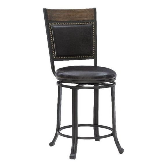 Linon Franklin Metal Swivel 24" Upholstered Counter Stool in Rustic Umber Brown