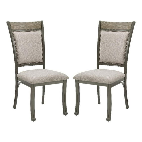Linon Franklin Metal Upholstered Set of Two Dining Side Chairs in Pewter