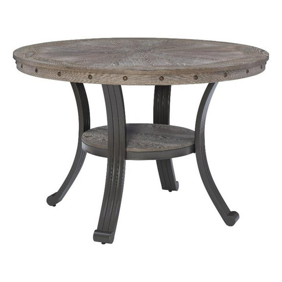 Linon Franklin Wood 45" Round Dining Table Steel Frame in Pewter