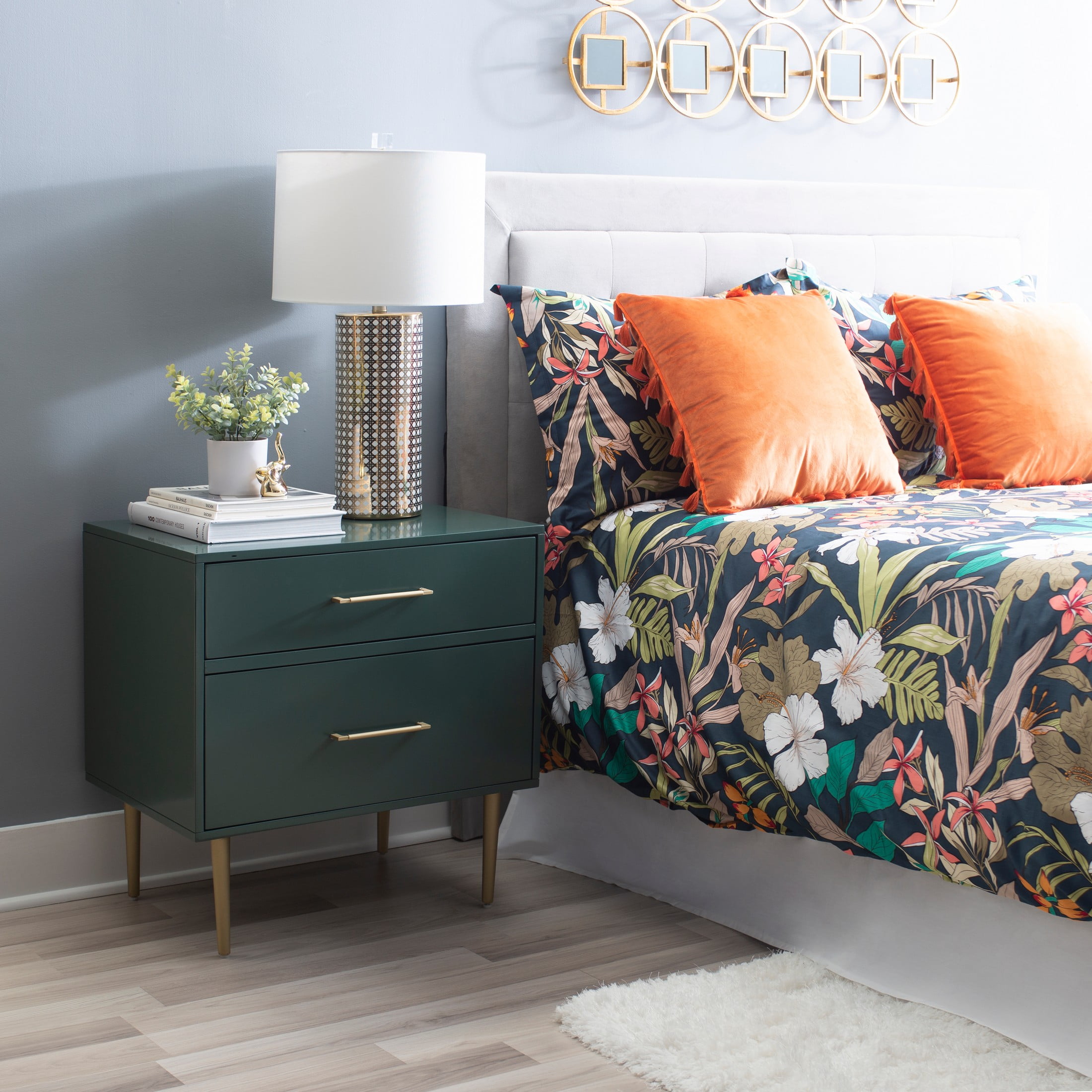 Linon Galena 2-Drawer Nightstand, Dark Green
