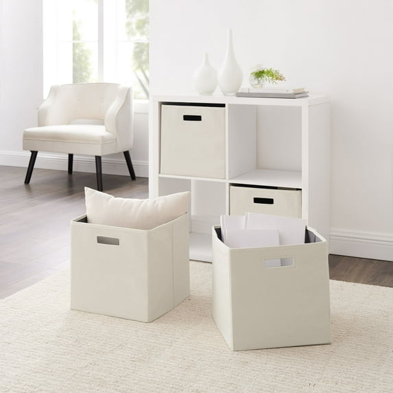 Linon Galli 1.19 Gallon Fabric Storage Bin, Ivory, 2 Count