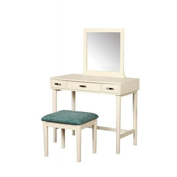 Linon Garbo 2-Piece Transitional Mirrored Freestanding Vanity Set with Stool, Cream/Green
