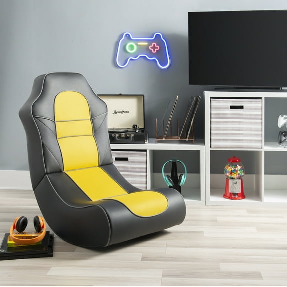 Linon Gawaine Gaming Chair Rocker, Black and Yellow
