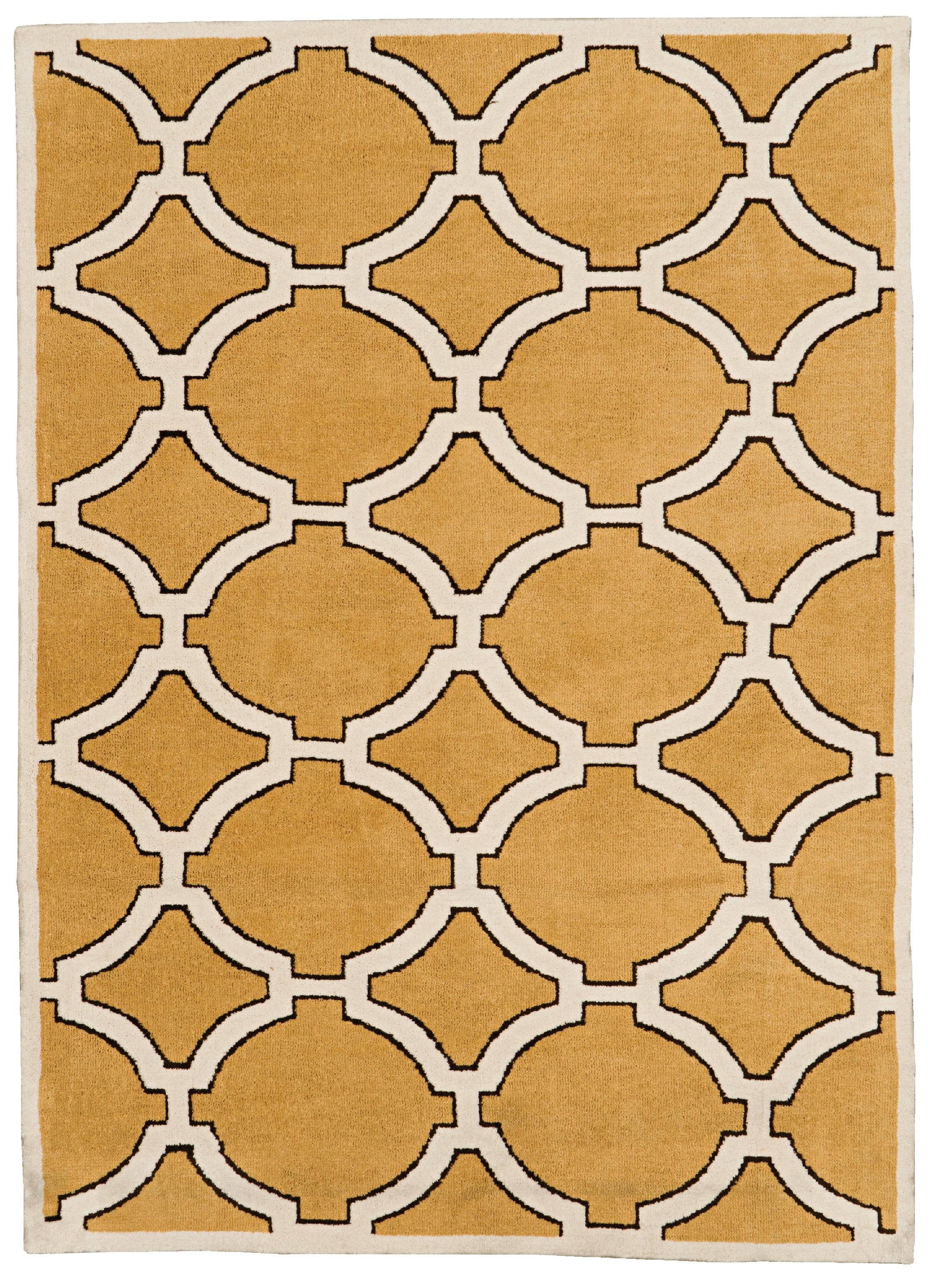 Ivory and Goldenrod Geometric Hand Tufted 5' x 7' Rug