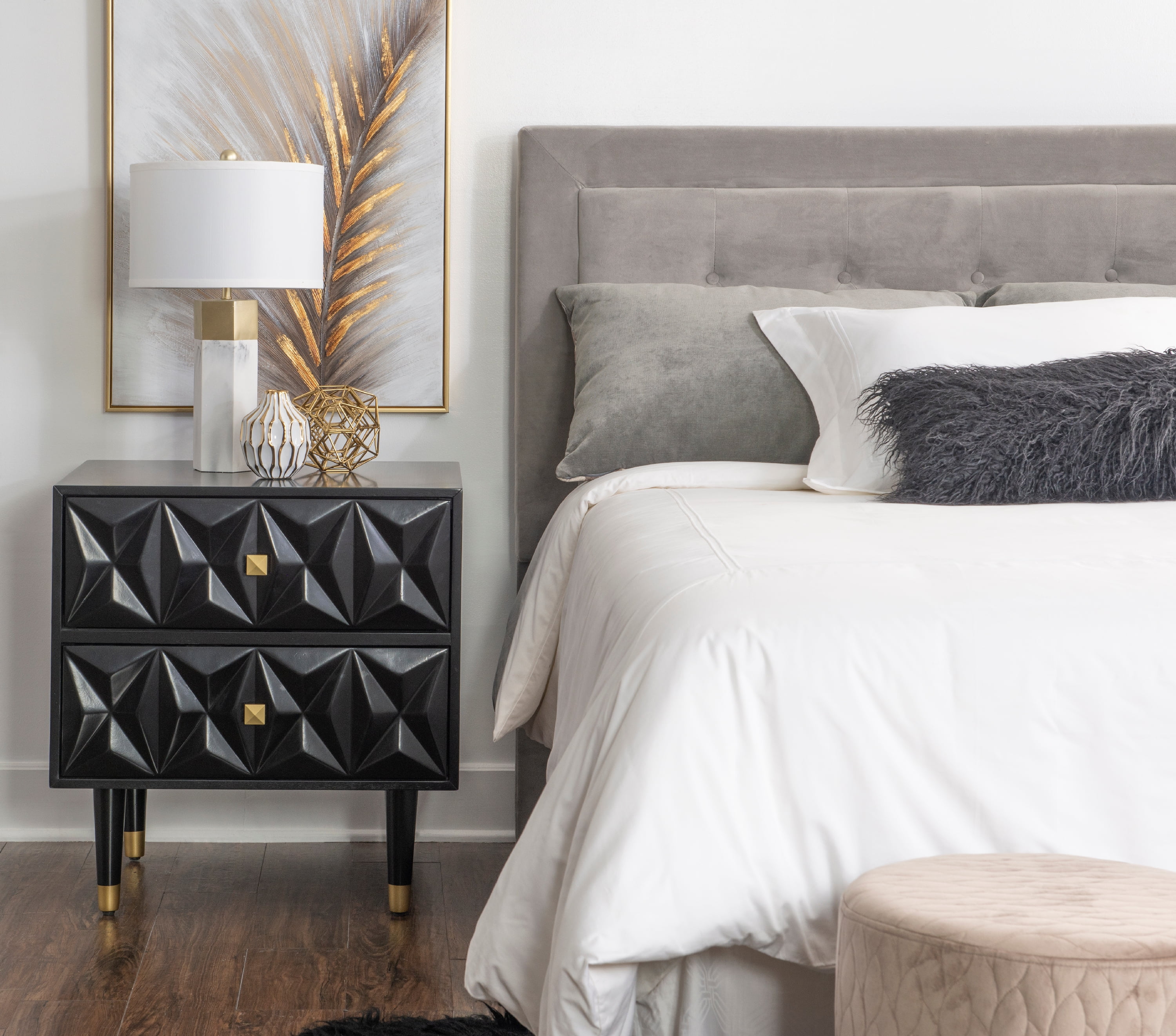Linon Ginzel 2-Drawer Nightstand, Black and Gold Finish