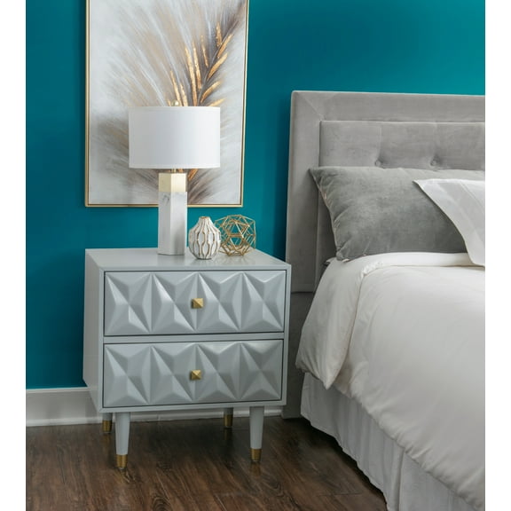 Linon Ginzel Mid-Century Modern 2-Drawer Nightstand, Gray