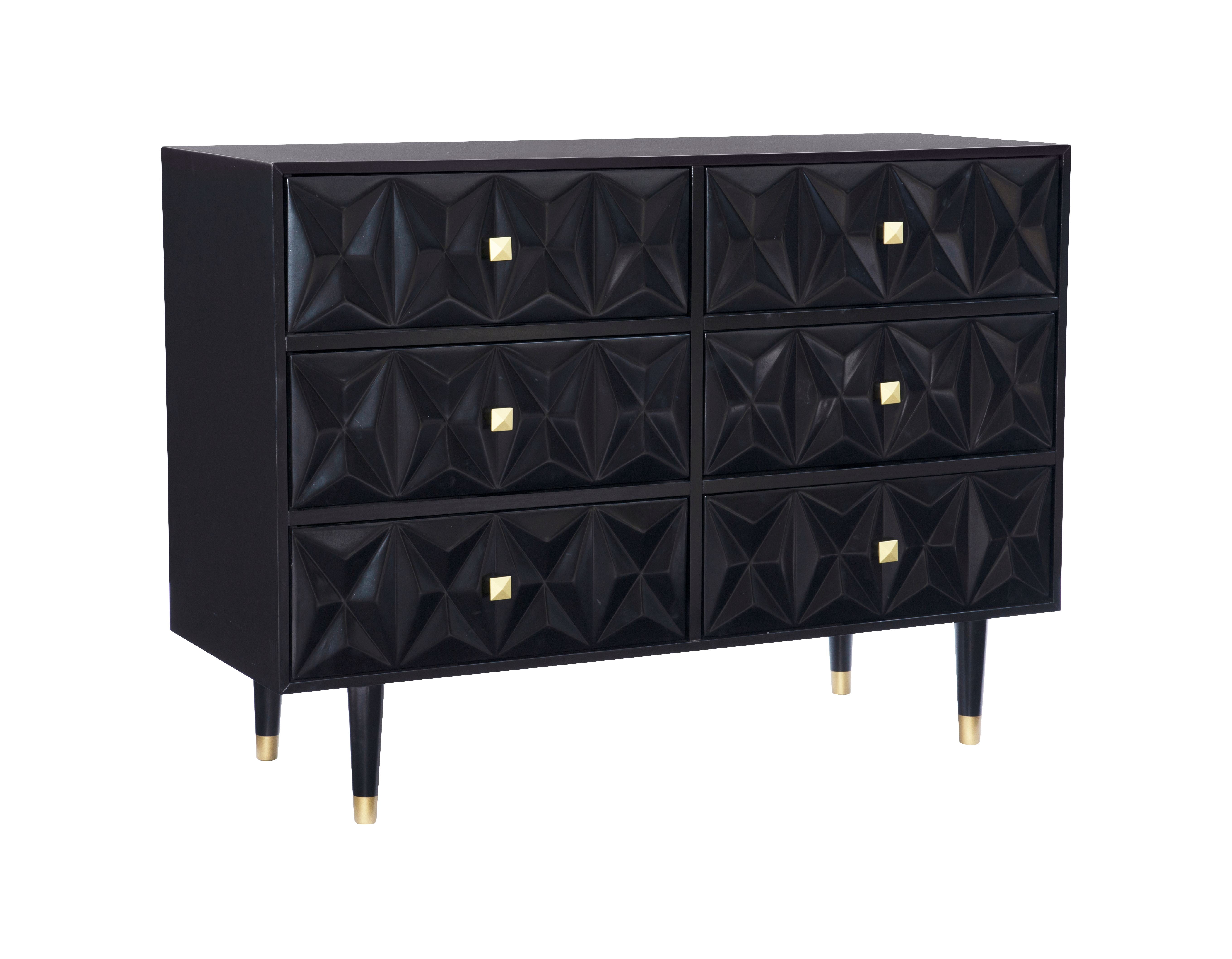 Linon Ginzel Mid-Century Modern 6-Drawer Dresser, Black