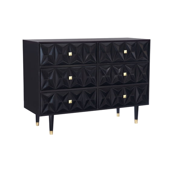 Linon Ginzel Mid-Century Modern 6-Drawer Dresser, Black
