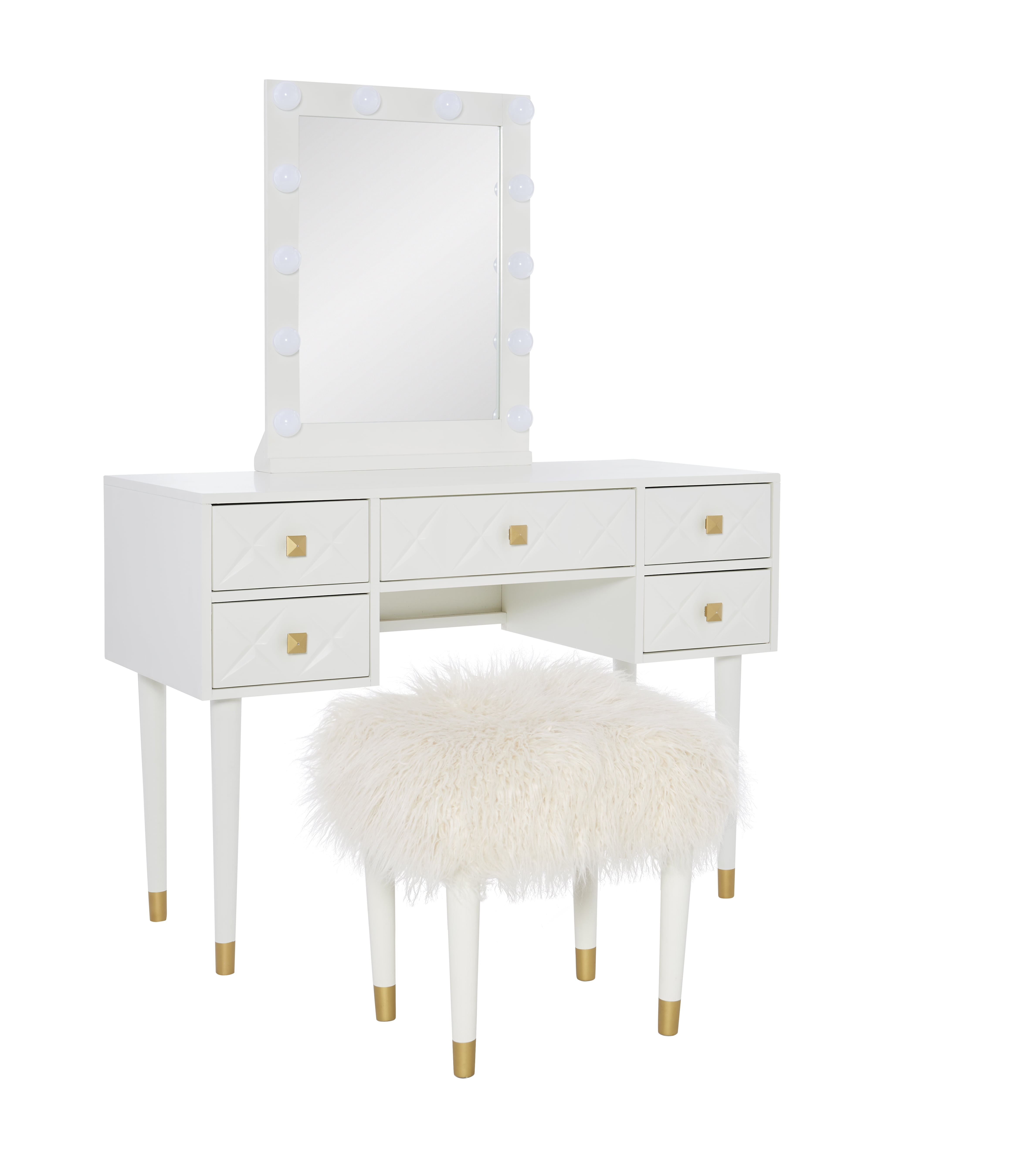 Linon Ginzel Vanity Set with Stool, White/White