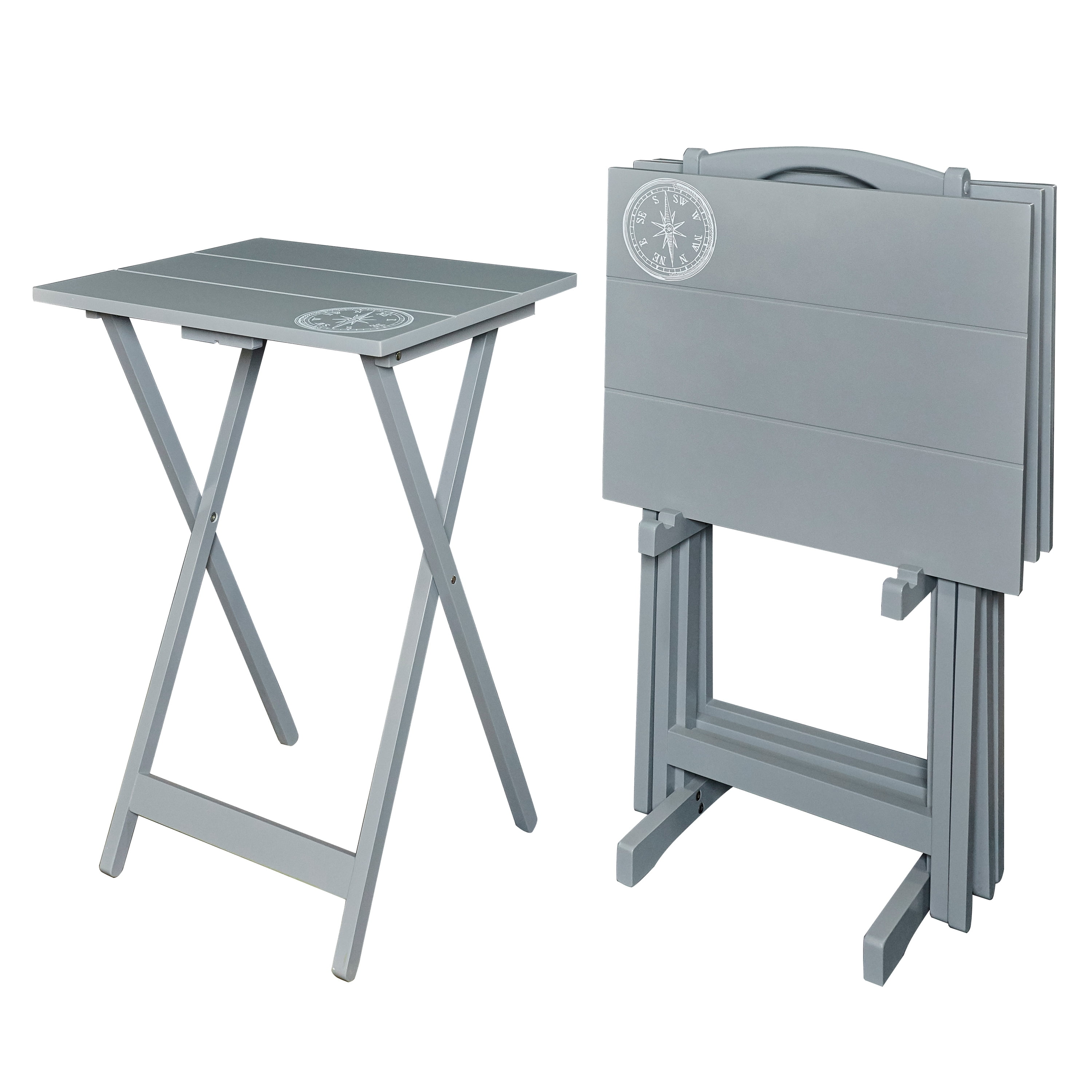 Linon Girard Folding Tray Table Set, 26.38" Tall, Gray Finish