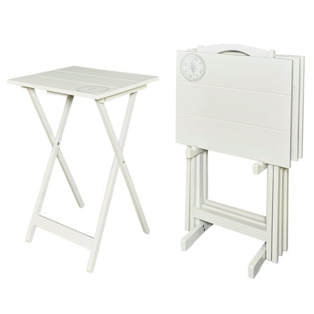 Linon Girard Folding Tray Table Set, 26.38" Tall, White Finish