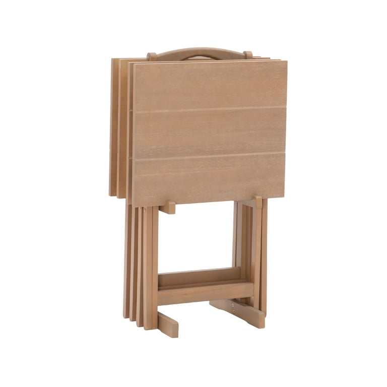 Linon Glencoe 5 Piece Indoor Folding Side Table Snack or TV Tray Set with Stand 26 Tall Gray Acacia Walmart