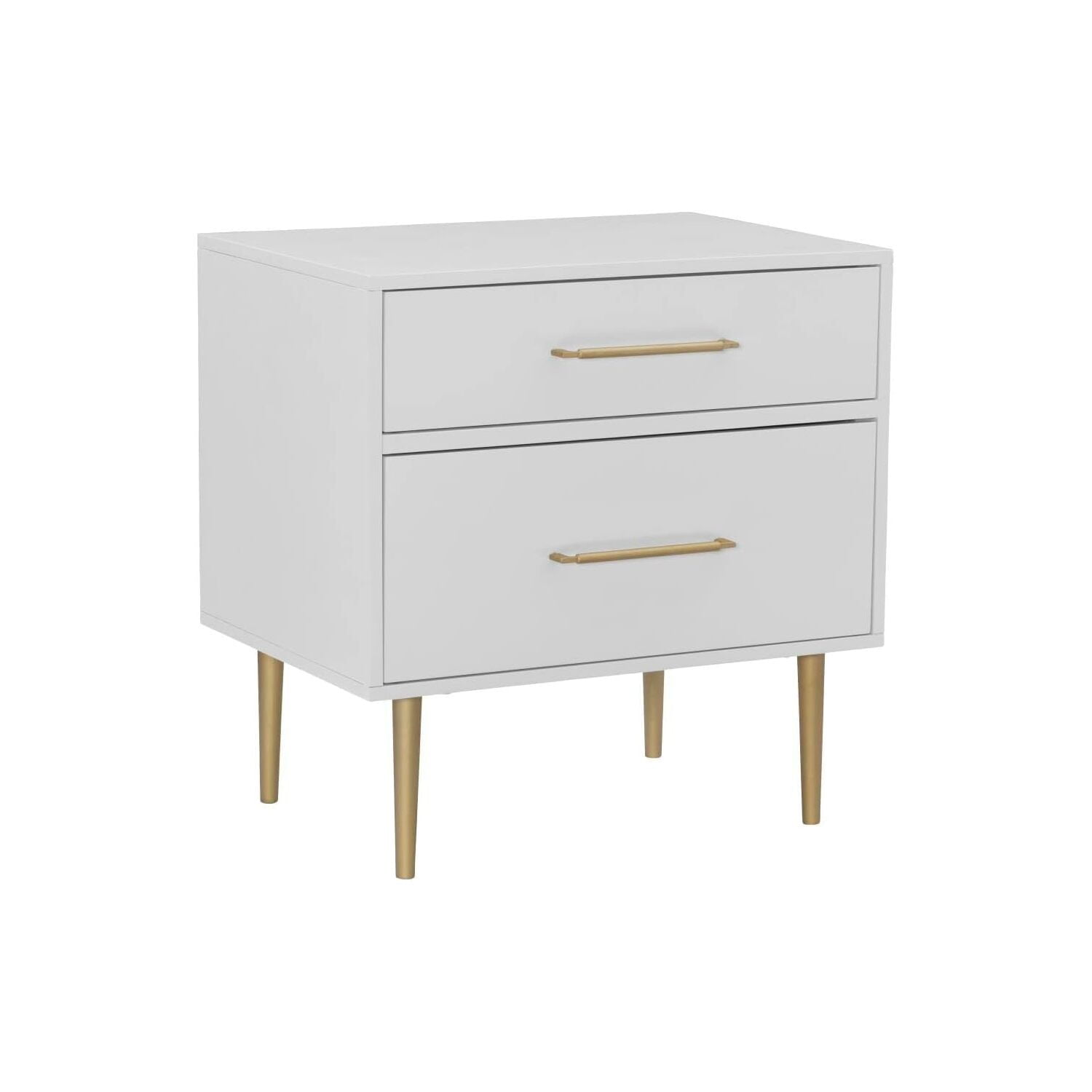 White and Gold 2-Drawer Nightstand with Sleek Design