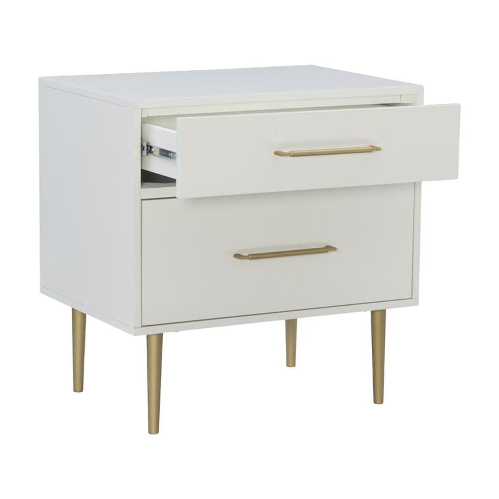 White and Gold 2-Drawer Nightstand with Sleek Design