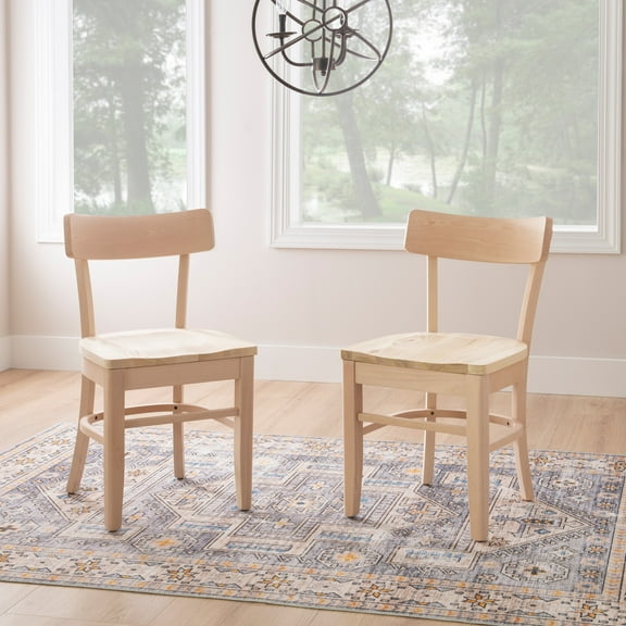 Linon Gourley Wood Dining Side Accent Chair, Set of 2, Unfinished