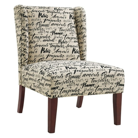 Linon Grace Wing Back Chair, Script Fabric, 18 inch Seat Height