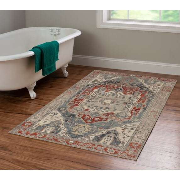 Contemporary Home Living 3' x 5' Medallion Rectangular Area Throw Rug - Cream and Blue