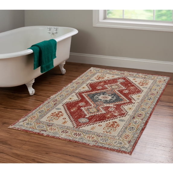 Contemporary Home Living 3' x 5' Tribal Diamond Medallion Area Throw Rug - Cream and Brown