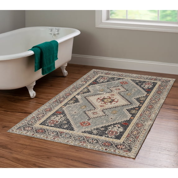 Contemporary Home Living 3' x 5' Diamond Medallion Area Throw Rug - Cream and Blue