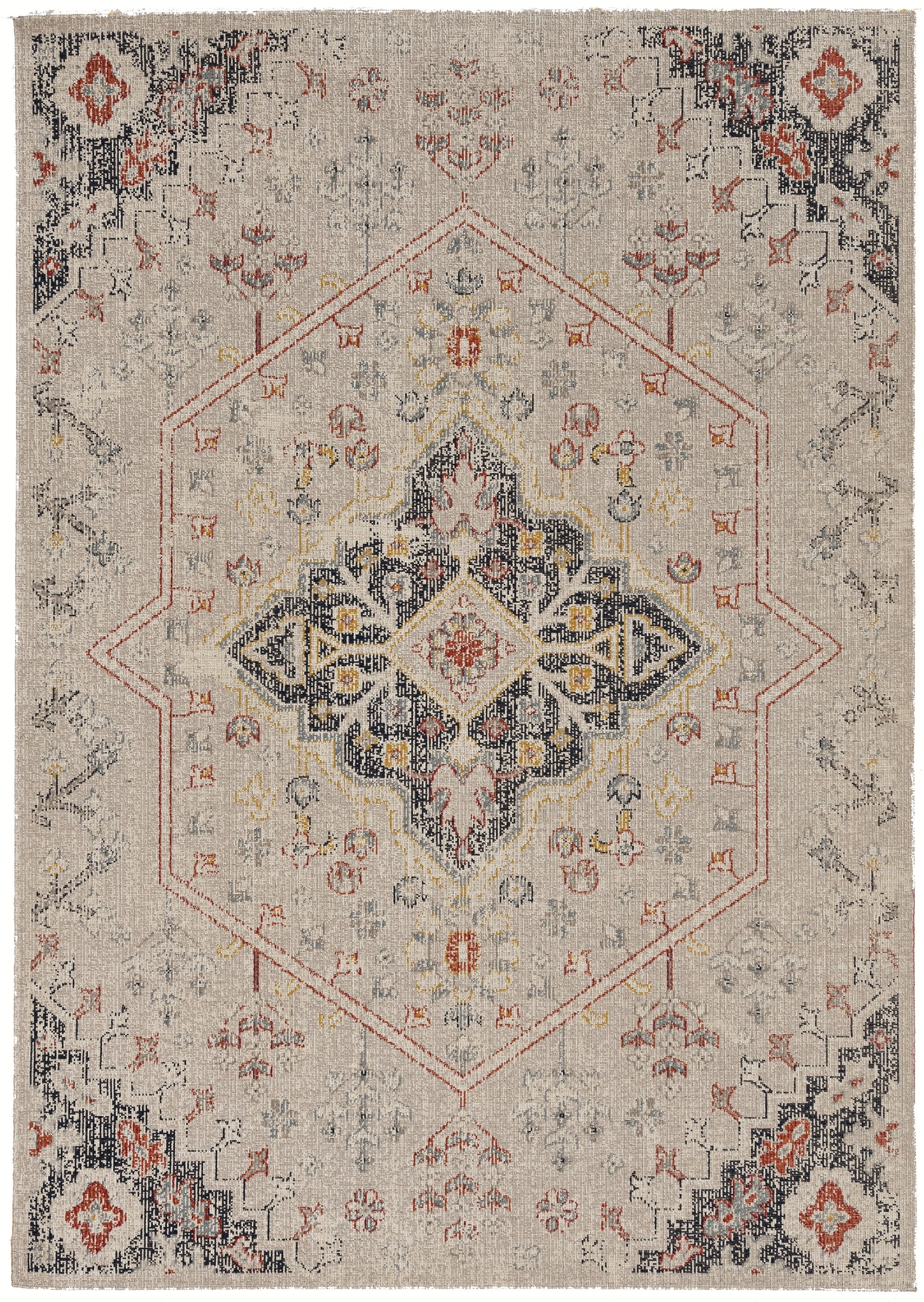 Ivory Chenille Vintage Flatweave Rug 5' x 7' - Easy Care