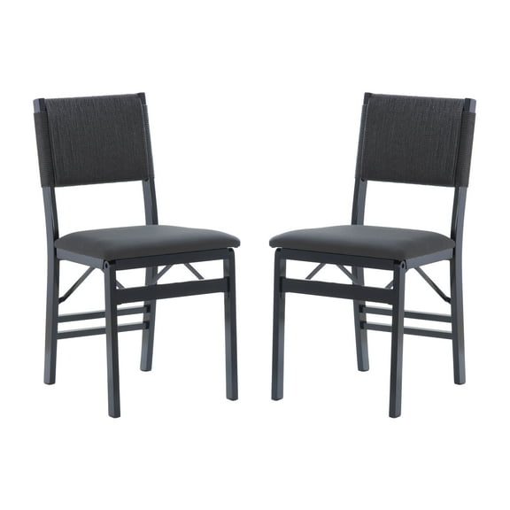 Linon Grenshaw Indoor Rope Folding Dining Chair, Set of 2, Black