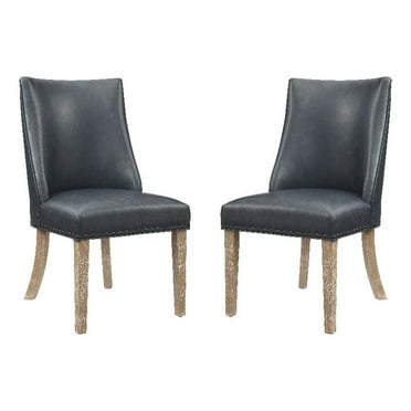 Linon Hale 19.5"H Faux Leather Dining Chair in Dark Navy Blue Set of 2