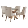 thumbnail image 1 of Linon Hale 5 Pce Upholstered Dining Set Round Table in Natural Wood/Gray Fabric, 1 of 15