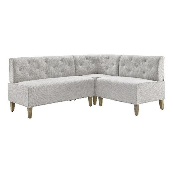 Linon Hale Tufted Back Fully Upholstered Corner Nook Bench in Light Grey Fabric