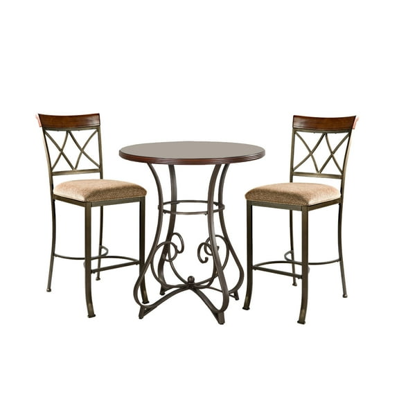 Linon Hamilton 3 Piece Wood & Steel Stationary Pub Set in Matte Pewter & Bronze