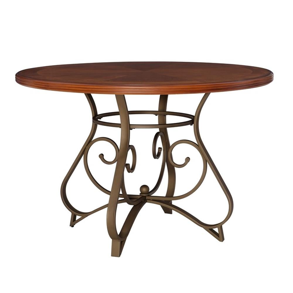 Avery 45" Round Cherry Wood Dining Table with Metal Scroll Base