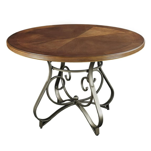 Linon Hamilton 45" Round Cherry Wood Dining Table Base in Matte Pewter & Bronze