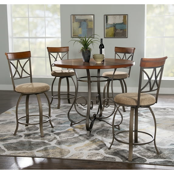 Linon Hamilton Five Piece Wood and Metal Dining Set in Pewter and Faux Cherry