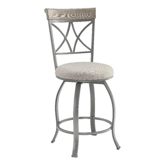 Linon Hamilton Metal Swivel Counter Stool Padded Beige Seat in Matte Pewter