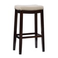 thumbnail image 1 of Linon Hampton Bar Stool Beige Padded Seat Wood Frame in Dark Walnut Brown, 1 of 9
