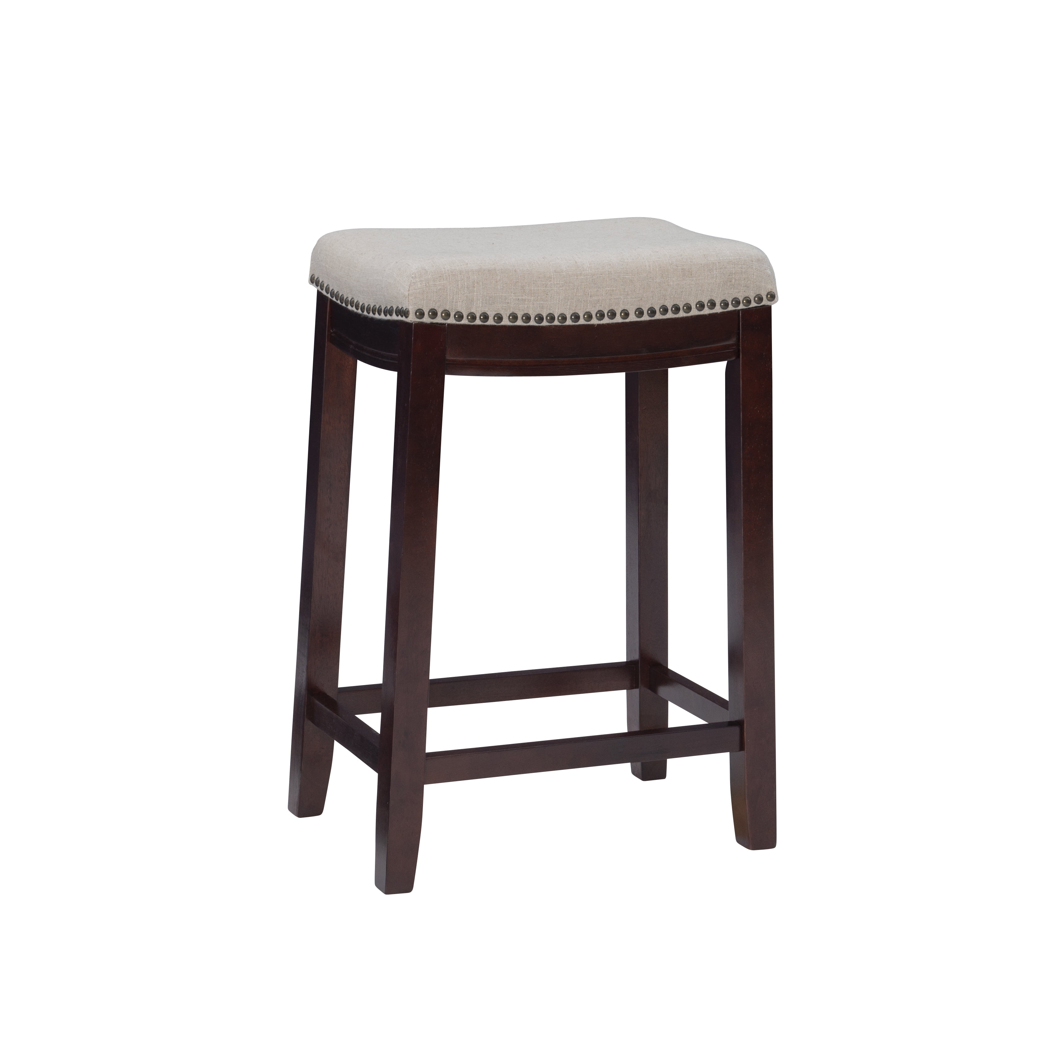 Gray Backless Wood Counter Stool with Nailhead Trim