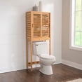 thumbnail image 1 of Linon Harding 3-Shelf Sliding Door Space Saver Cabinet, 26" Wide, Natural Bamboo Finish, 1 of 14