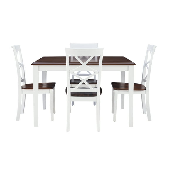 Linon Harrison Five Piece 2 Tone Dining Set in Cherry/White Finished Wood