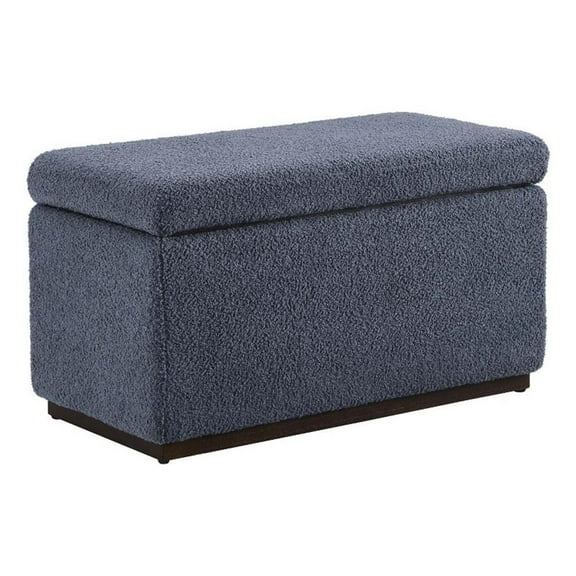 Linon Hawn Rectangle Storage Ottoman Dark Wood Trim in Blue Grey Sherpa