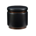 thumbnail image 1 of Linon Hawn Round Padded Storage Ottoman Dark Wood Trim in Black Faux Leather, 1 of 5
