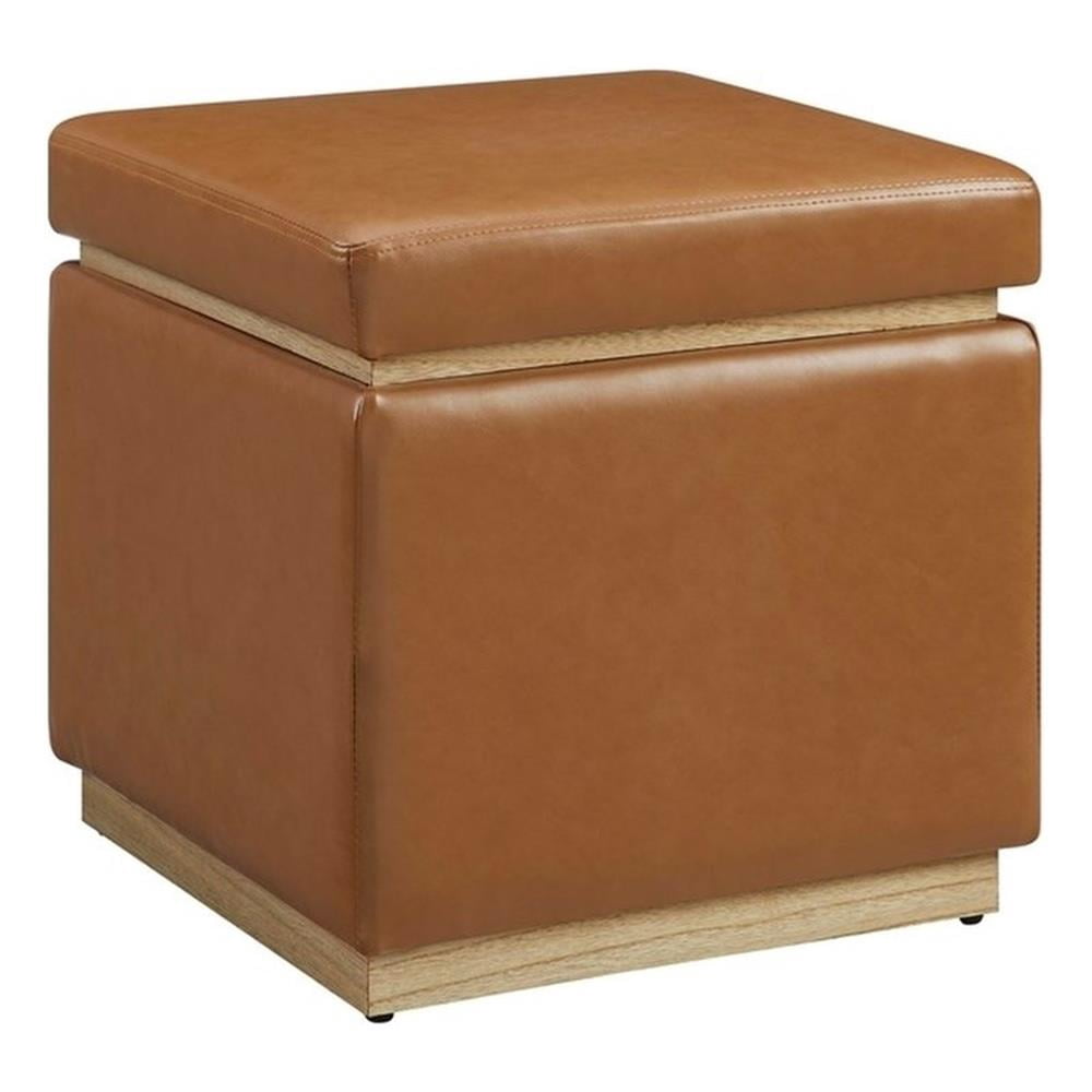 Linon Hawn Square Wood Upholstered Ottoman in Caramel Brown - Walmart.com