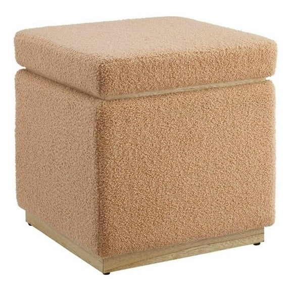 Linon Hawn Square Wood Upholstered Ottoman in Tan