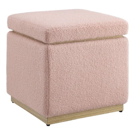 Linon Hawn Wood Upholstered Square Ottoman in Blush Pink