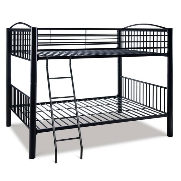 Linon Heavy Metal Full Over Full Bunk Bed Attached Ladder in Black