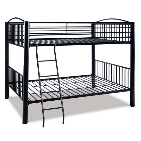 Linon Heavy Metal Full Over Full Bunk Bed Attached Ladder in Black