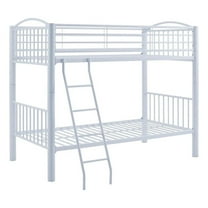 Linon Heavy Metal Twin Over Twin Bunk Bed Attached Ladder in White